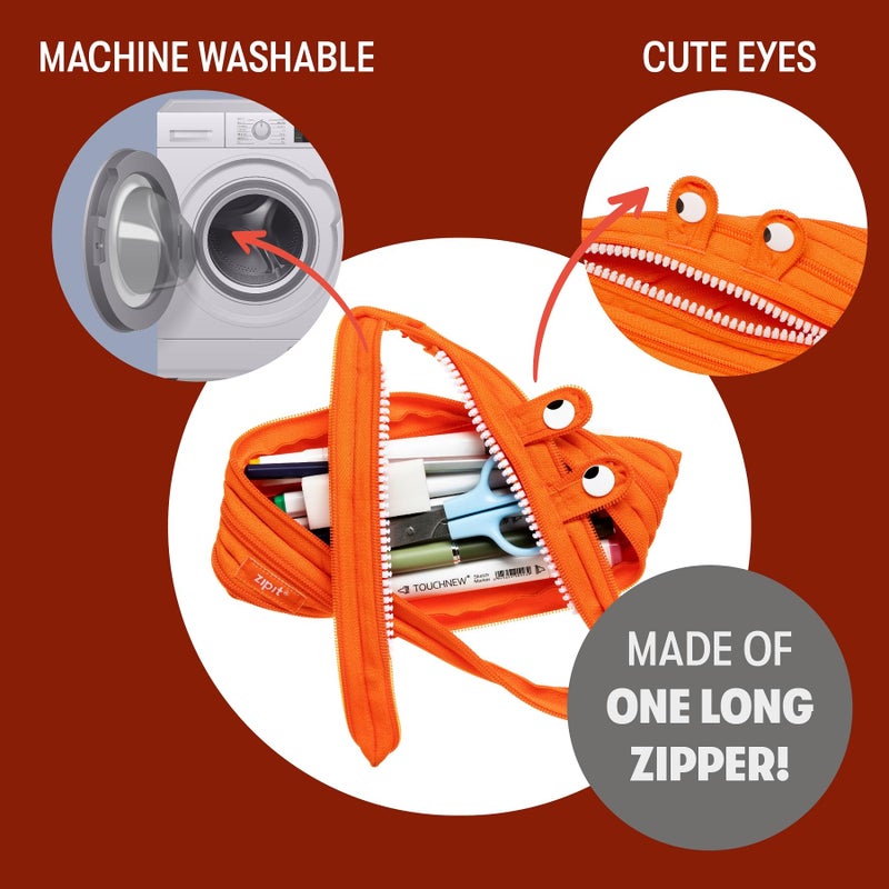 ZIPIT Monster Pencil Case for Kids, Cute Zipper Pouch for Boys Girls and Teens, Stationery Bag for School ,Orange - Image 3